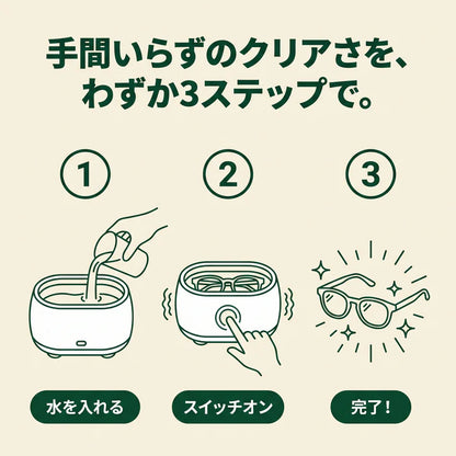 超音波メガネクリーナー｜拭かずに、洗う。