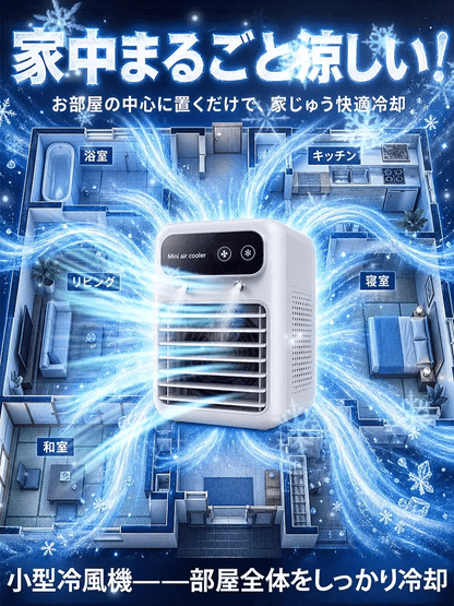 【2026最新モデル】瞬間冷却ミニエアコン 冷風機 卓上クーラー -12℃冷風 500ML大容量 USB充電式 超静音 加湿機能付き オフィス・寝室・車内対応