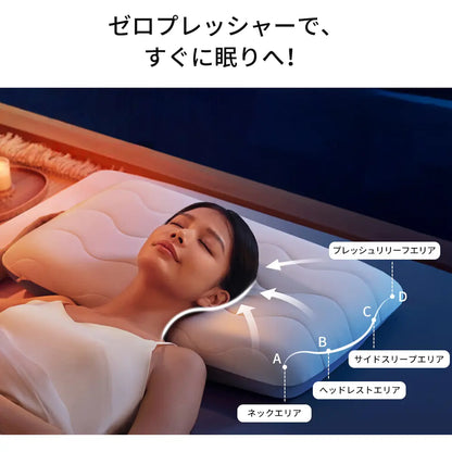ConfortFlex【首・肩をやさしく支える】低反発快眠枕 人間工学設計 冷感カバー付き 63×43cm