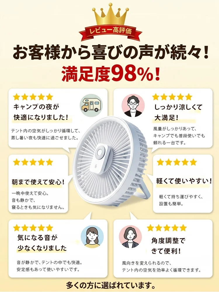 EcoFan™ USB充電式扇風機 リモコン付き 卓上・車内・アウトドア兼用
