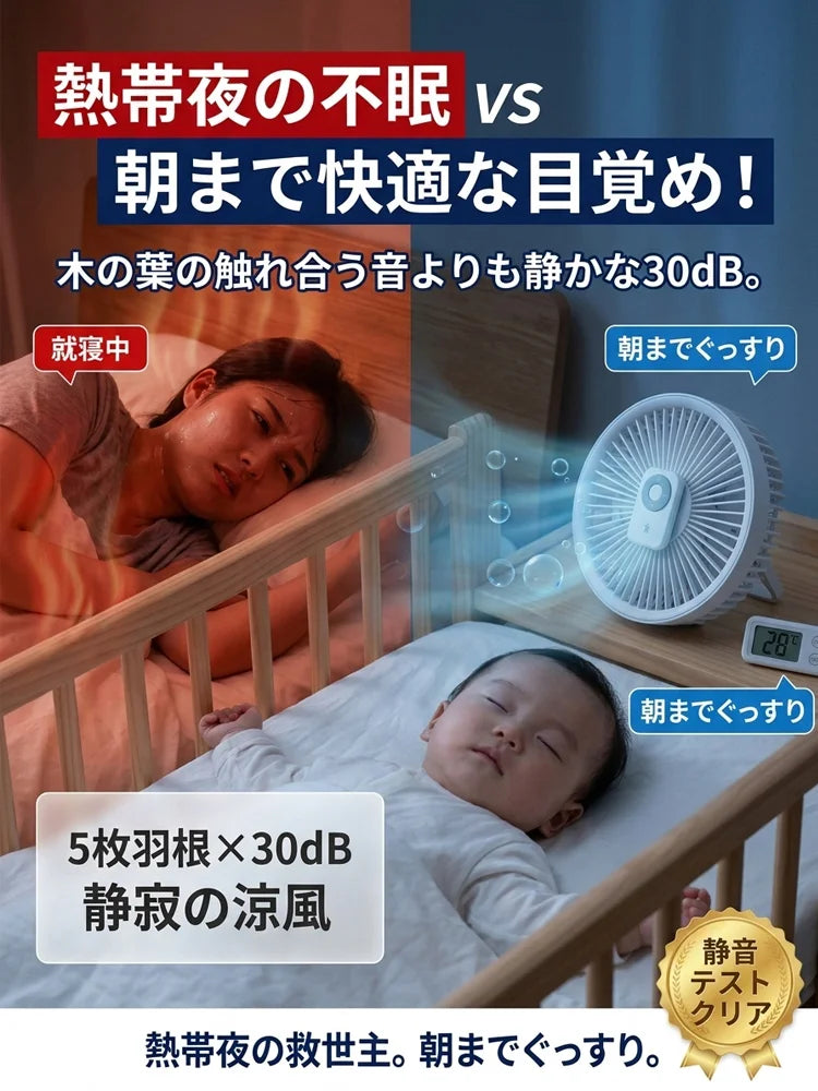 EcoFan™ USB充電式扇風機 リモコン付き 卓上・車内・アウトドア兼用
