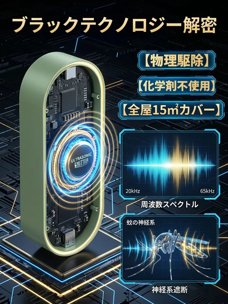 RepelGuard™ 超音波防虫ブロッカー・無農薬無臭の夜間虫よけ